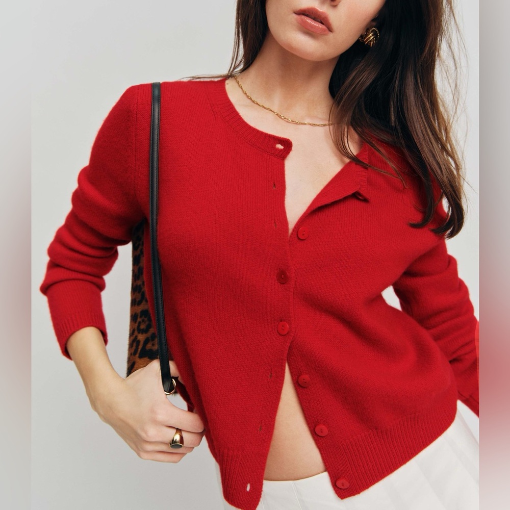 Reformation Clara Cashmere Crew Cardigan Red - Size M